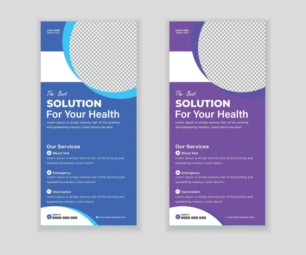 Modern Healthcare Rollup Banner, DL Flyer, and Rack Card Design Package vector