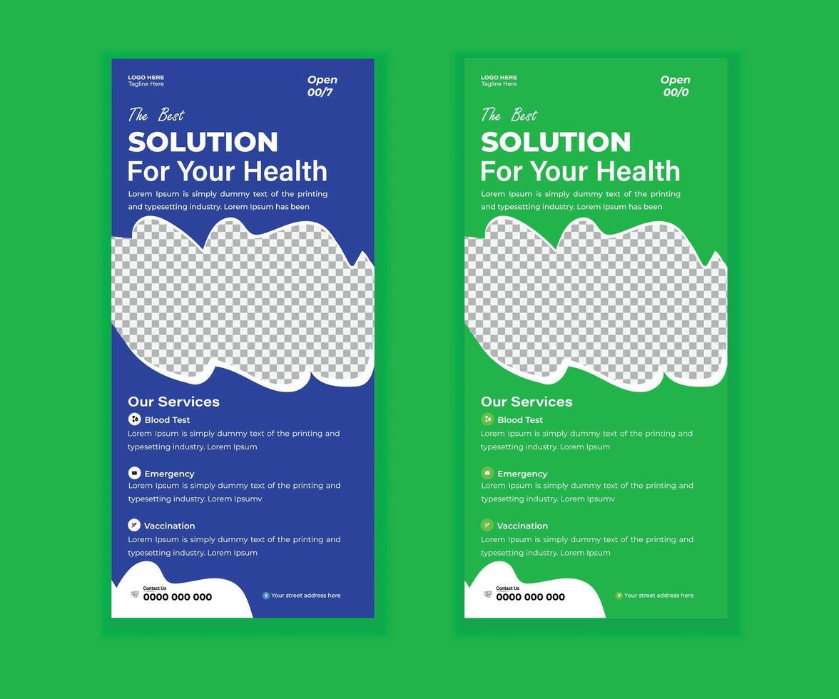 Healthcare Branding Kit Rollup Banner, DL Flyer and Rack Card Design vector