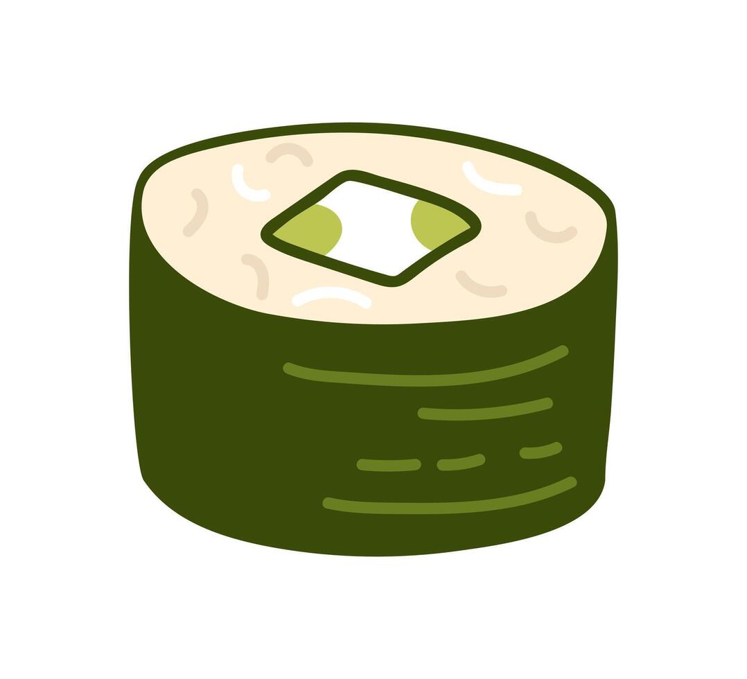Sushi maki roll with green filling on a simple white background vector