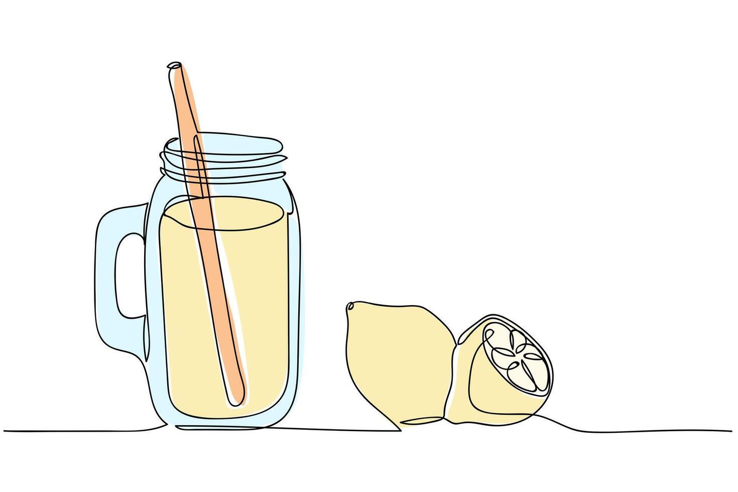 Refreshing lemon drink with a clear straw next to sliced lemons vector