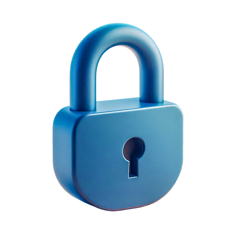 3D blue padlock icon on transparent background secure lock symbol for privacy, protection, security apps, and user interface design png