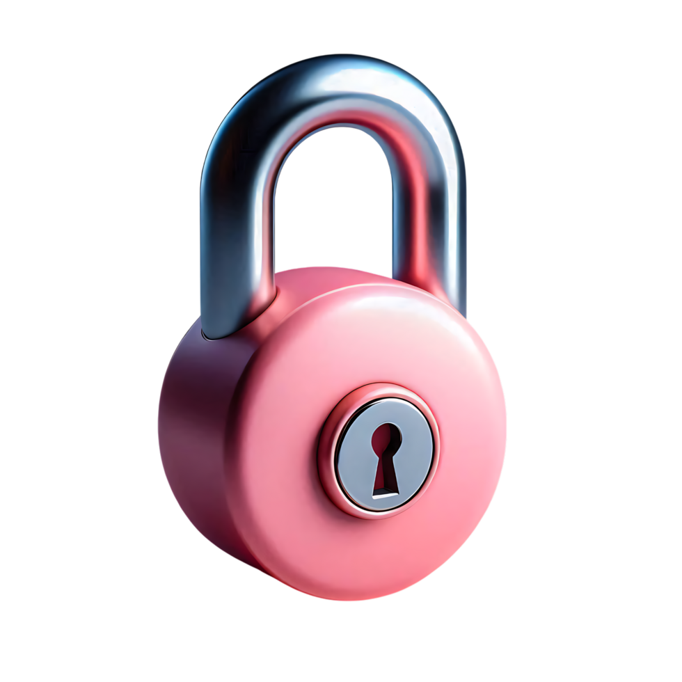 Pink and Silver Padlock 3D Icon Representing Privacy Security Lock Safety Symbol Isolated on Transparent Background png