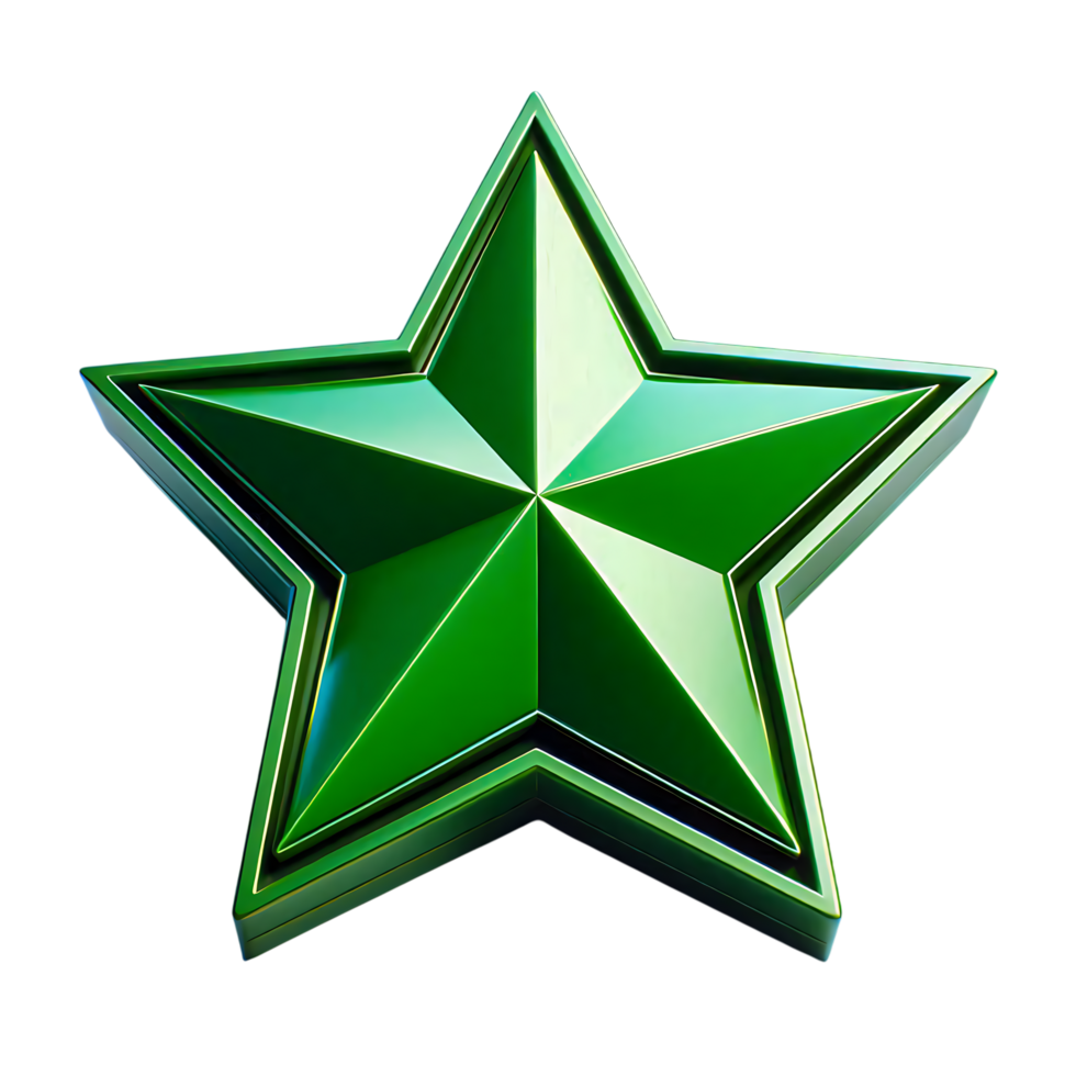 Shiny 3D Green Star Icon for Ranking Achievement Award Badge Game UI and Favorite Highlight Symbol on Transparent Background png