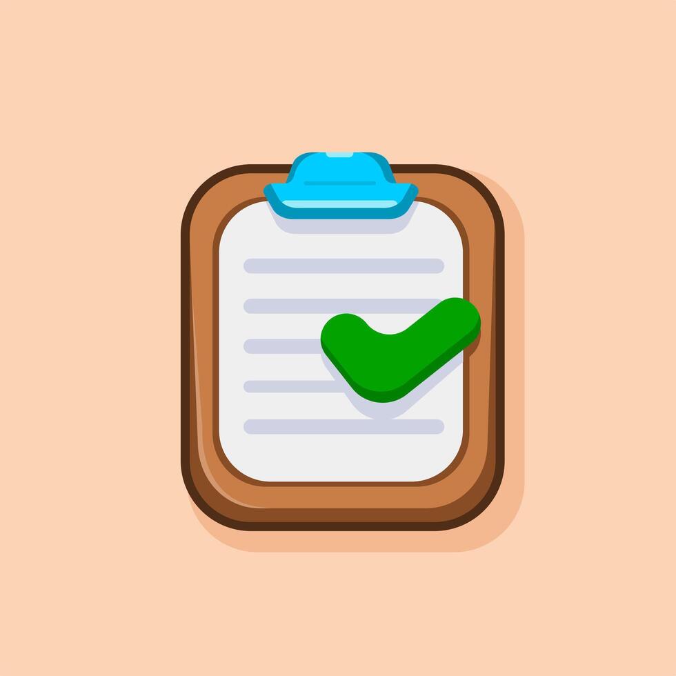 Checklist Icon with Green Check Mark, Symbolizing Task Completion Illustration Flat Design vector