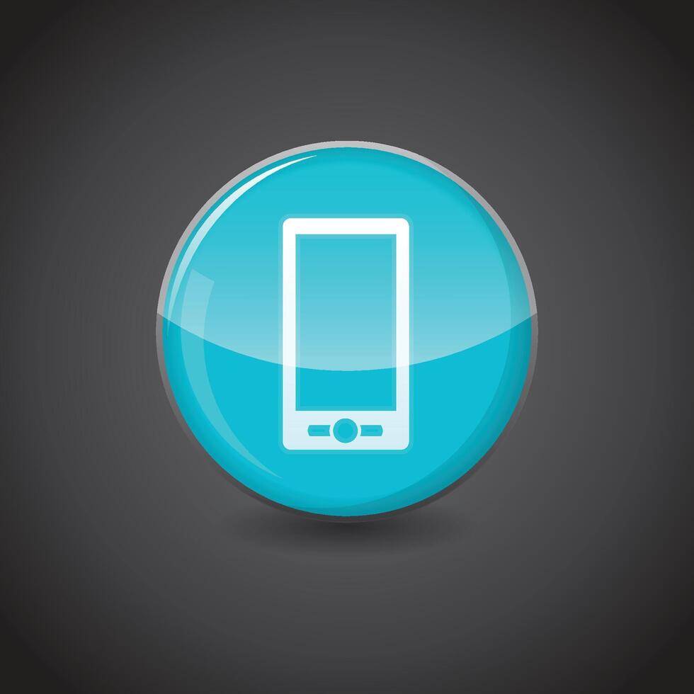 Mobile Icon on shiny aqua blue sphere. Symbol . Illustration of shiny blue circle. design concepts vector