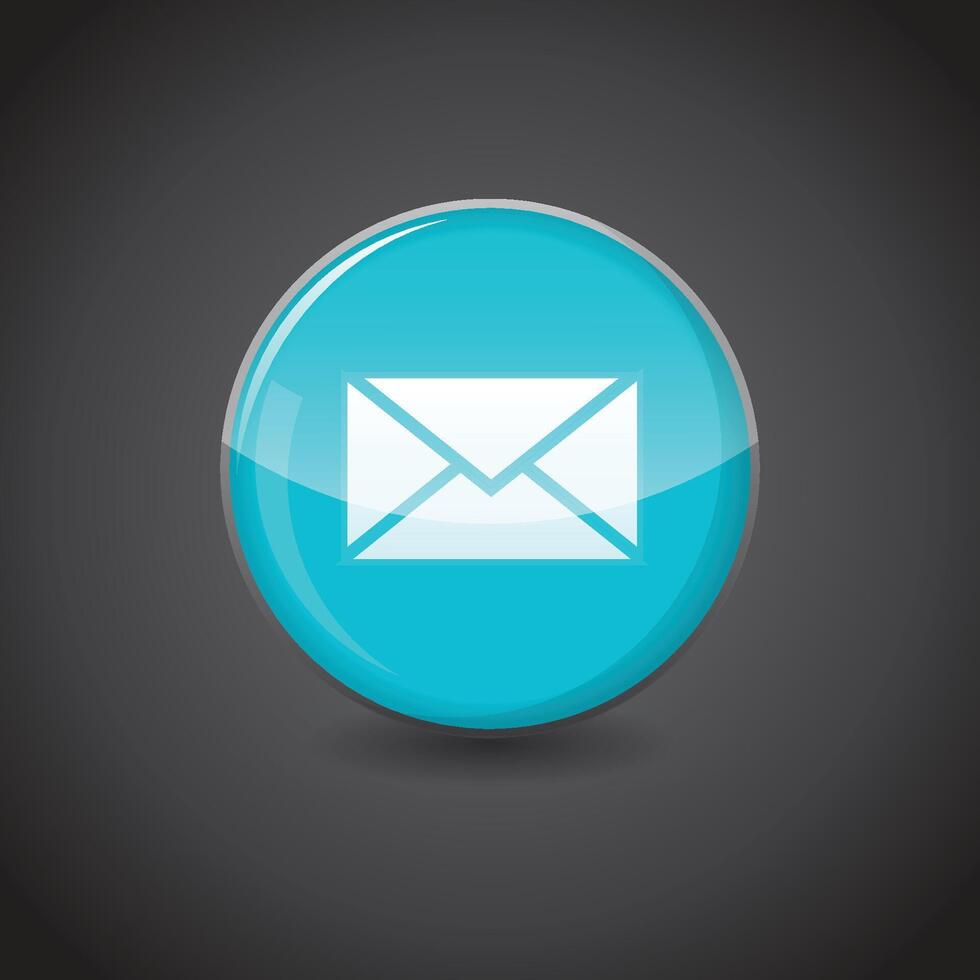 Email Icon on shiny aqua blue sphere. . Illustration of shiny blue circle. design concepts vector