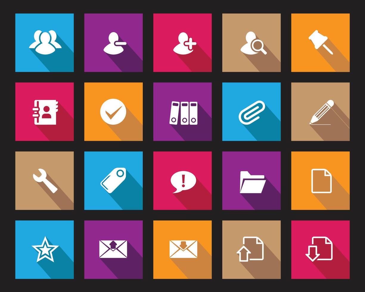White web icons on colorful square set with shadow, Web icon set symbol . flat editable isolated set of icons vector