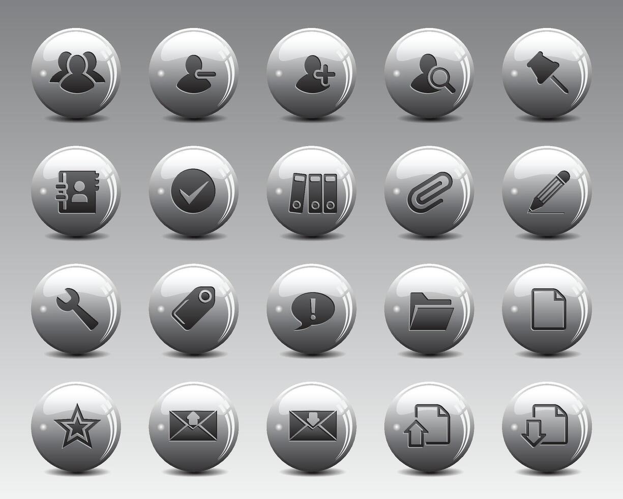 Beautiful web icons on grey 3d sphere ball. Web icon set symbol . flat editable isolated set of icons vector