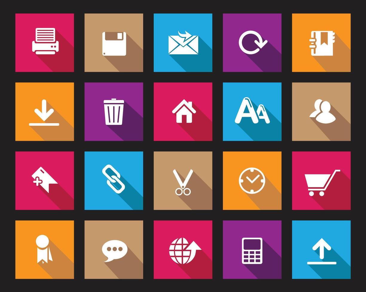 White web icons on colorful square set with shadow, web and communication icons for web computer and mobile vector