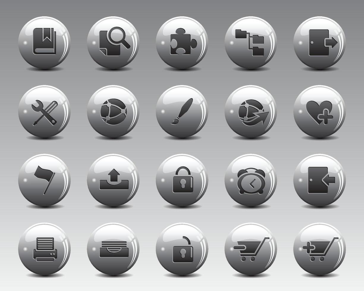 Beautiful web icons on grey 3d sphere ball. Contact us icons for web computer and mobile vector
