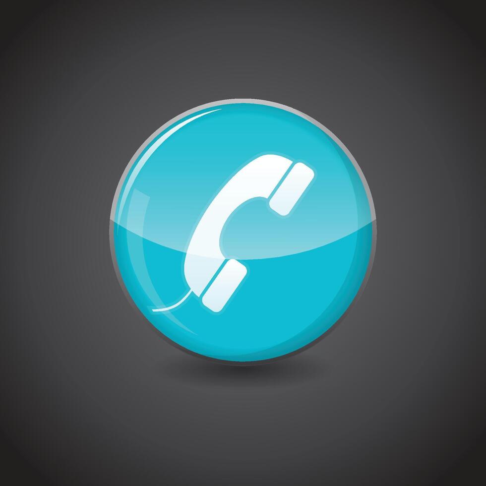 Telephone Icon on shiny aqua blue sphere. Symbol . Illustration of shiny blue circle. design concepts vector
