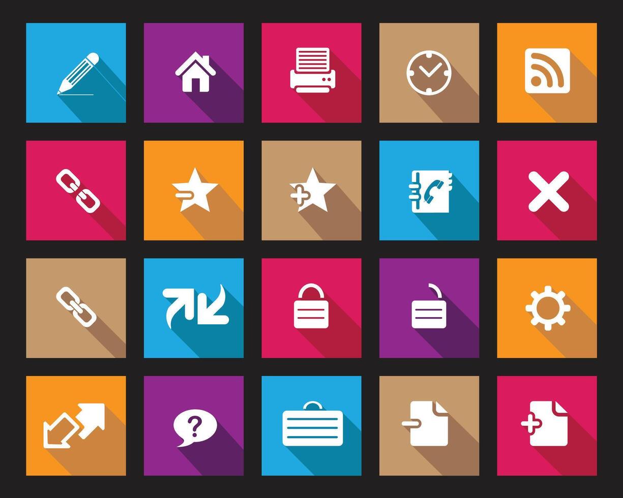 White web icons on colorful square set with shadow, Contact us icons for web computer and mobile vector