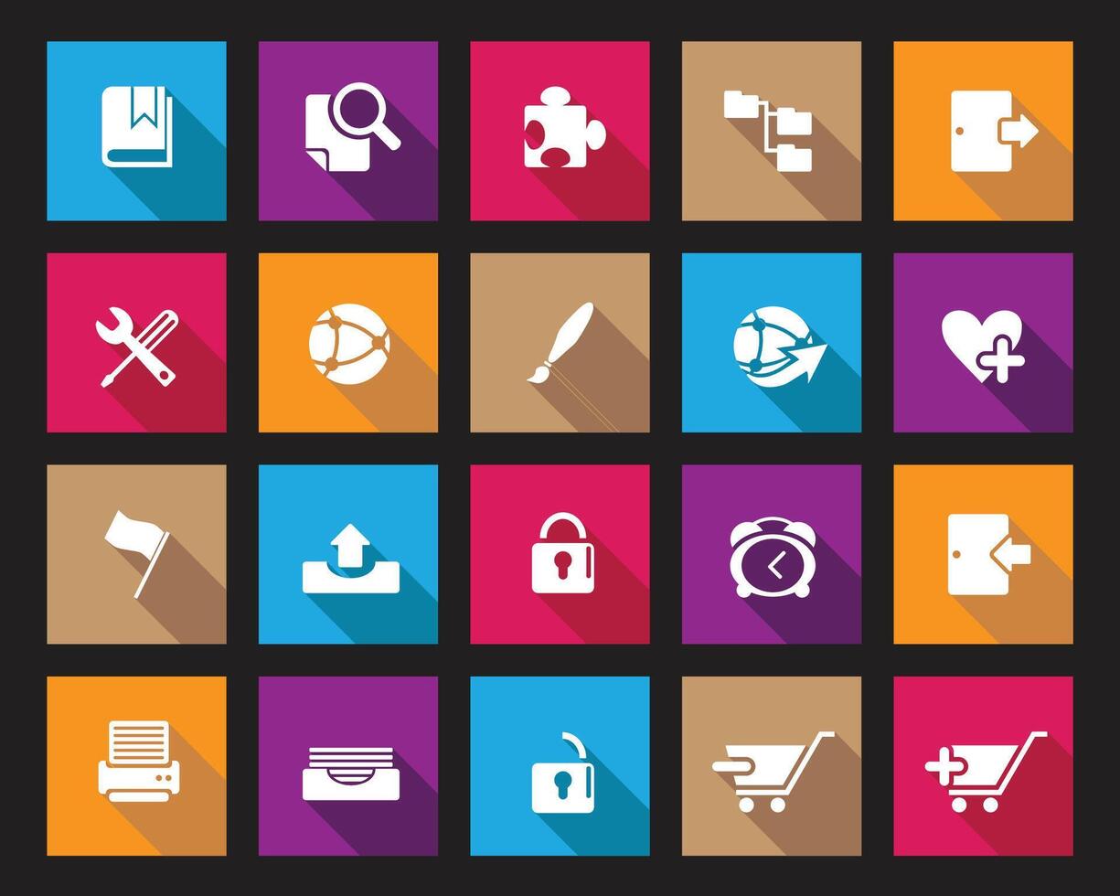 White web icons on colorful square set with shadow, Contact communication and web icons for web computer and mobile vector