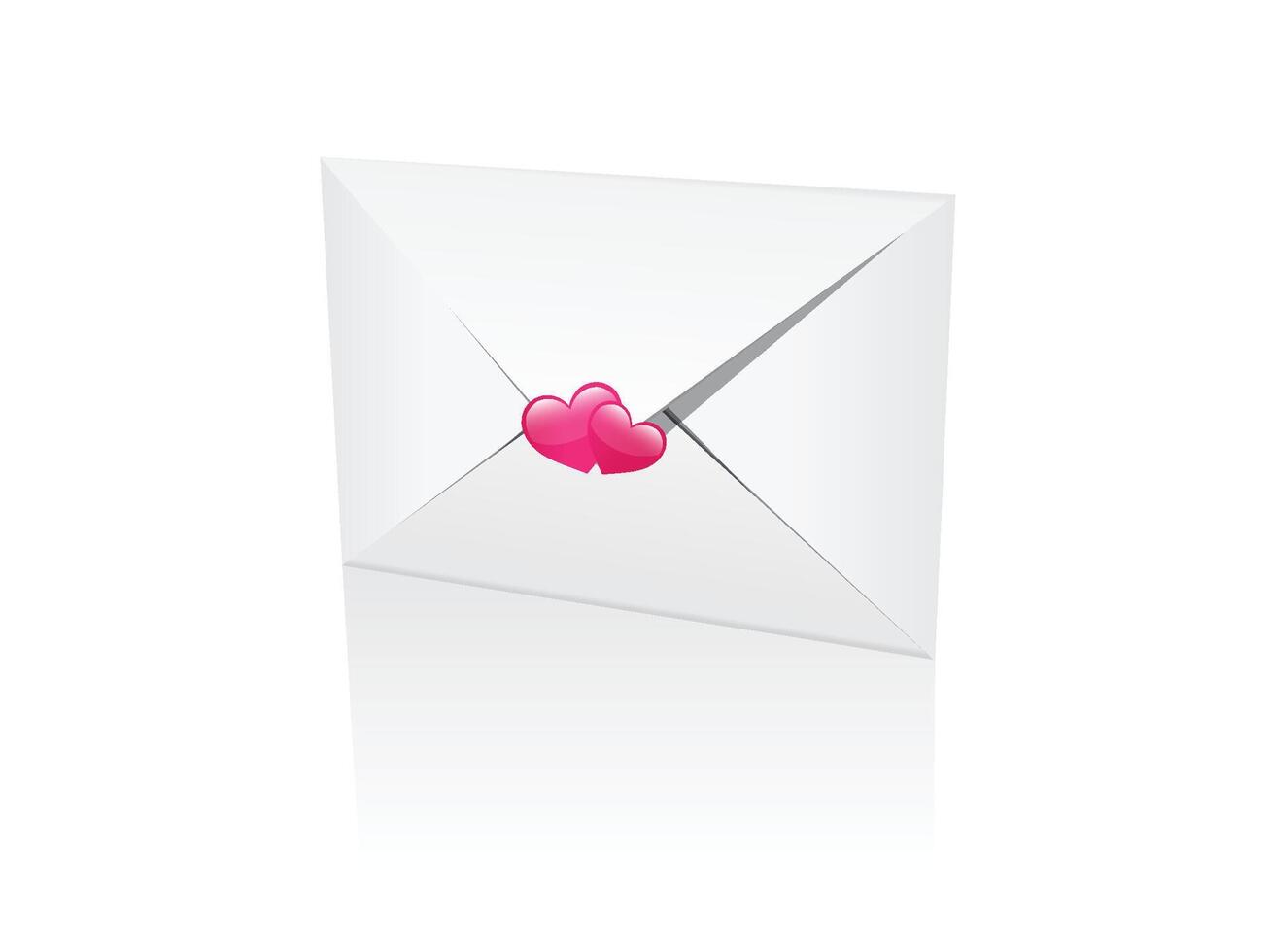 mail envelope sealed with hearts new message on white background. Render email notification with letters, check mark, paper plane and magnifying glass icons vector