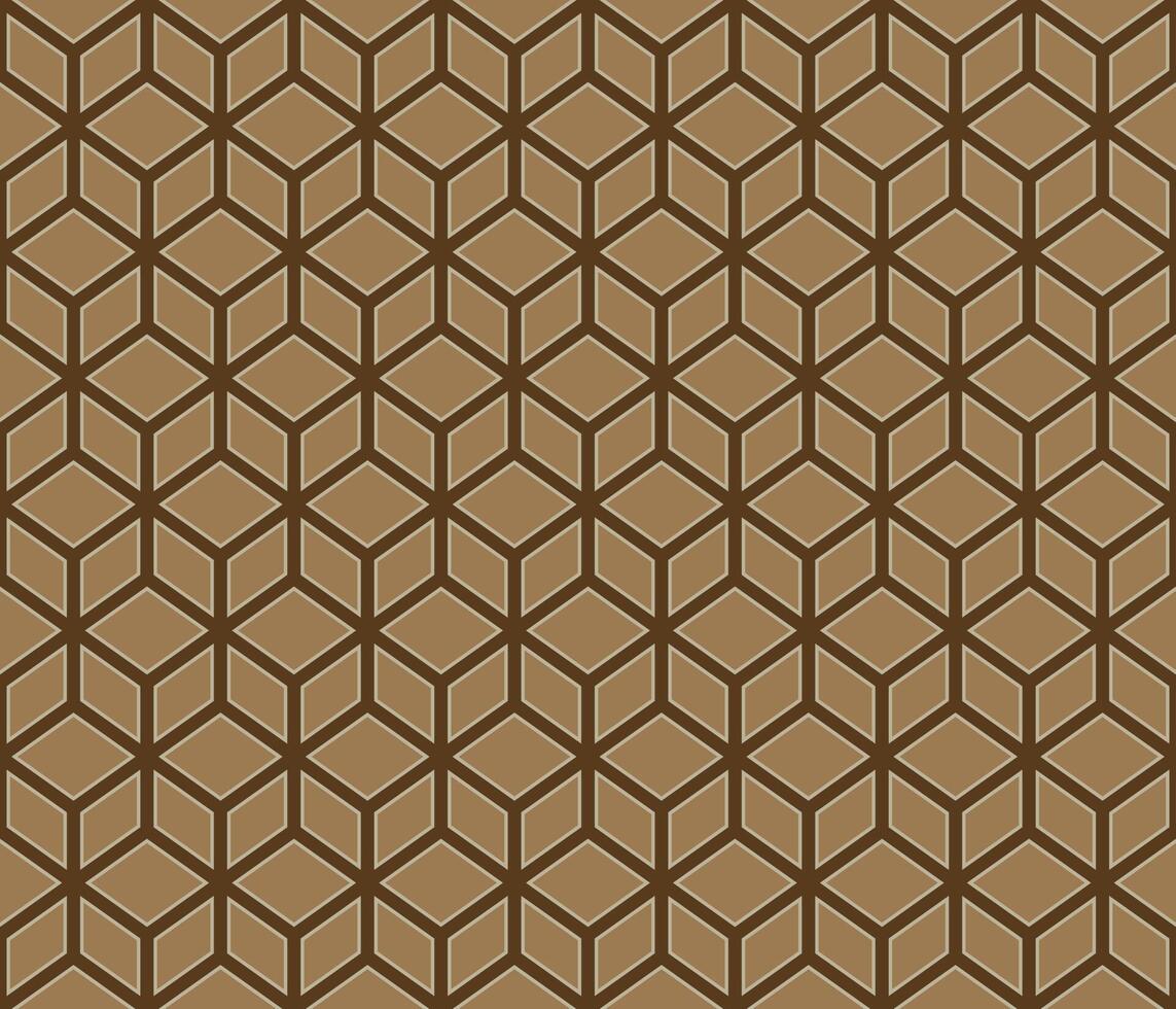Brown geomatrical cubes with light brown border on dark brown background seamless pattern vector