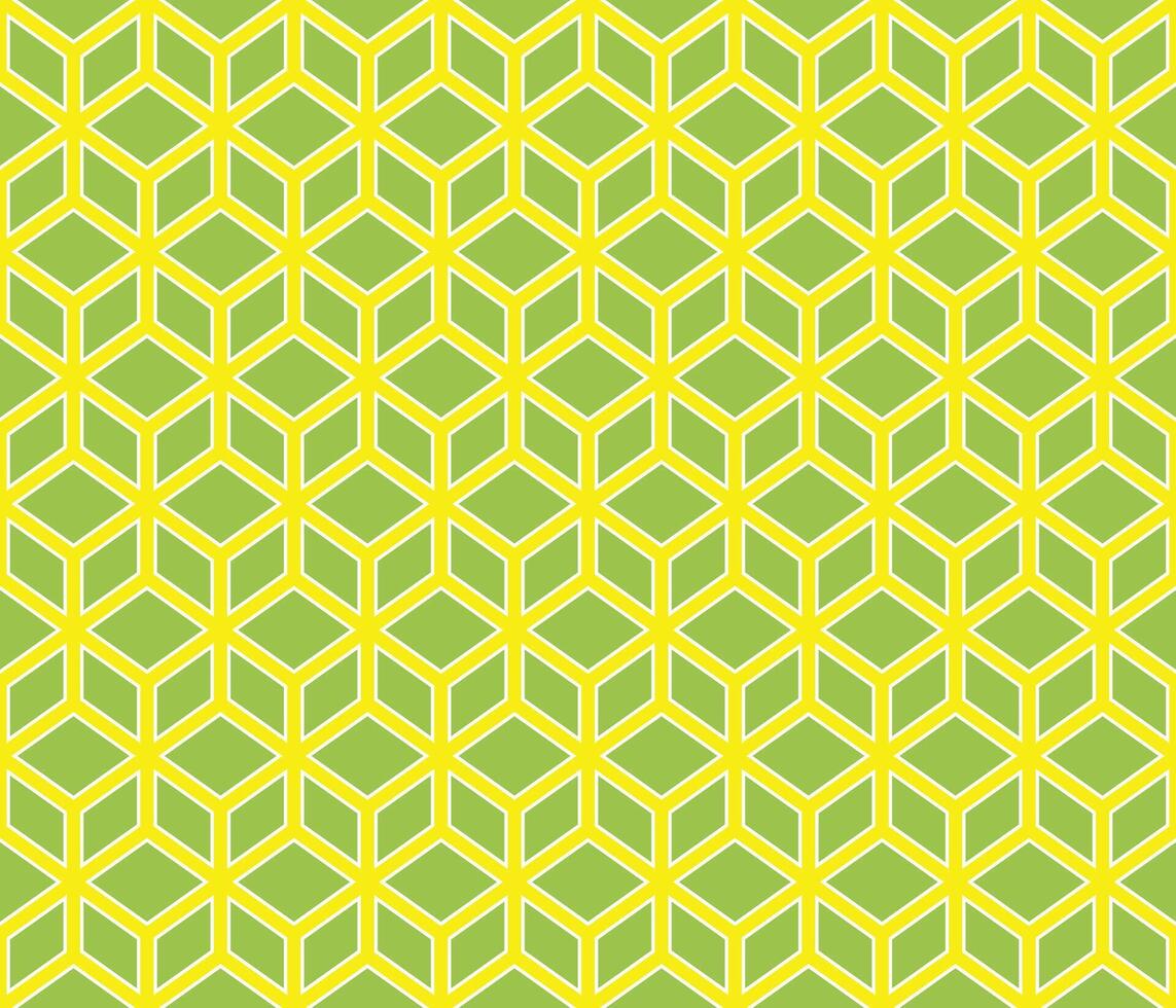Light green geomatrical cubes with white border on yellow background seamless pattern vector