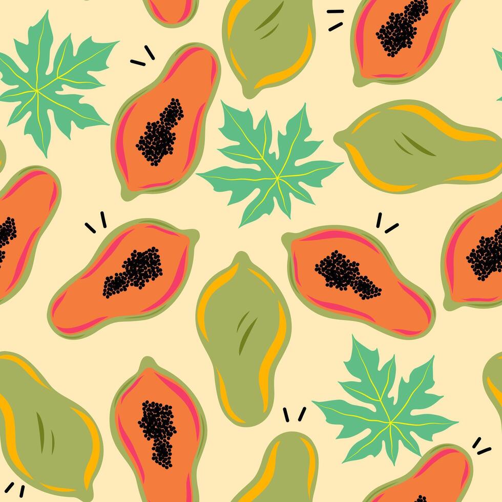 Ripe Papaya seamless pattern for background fabric banner vector