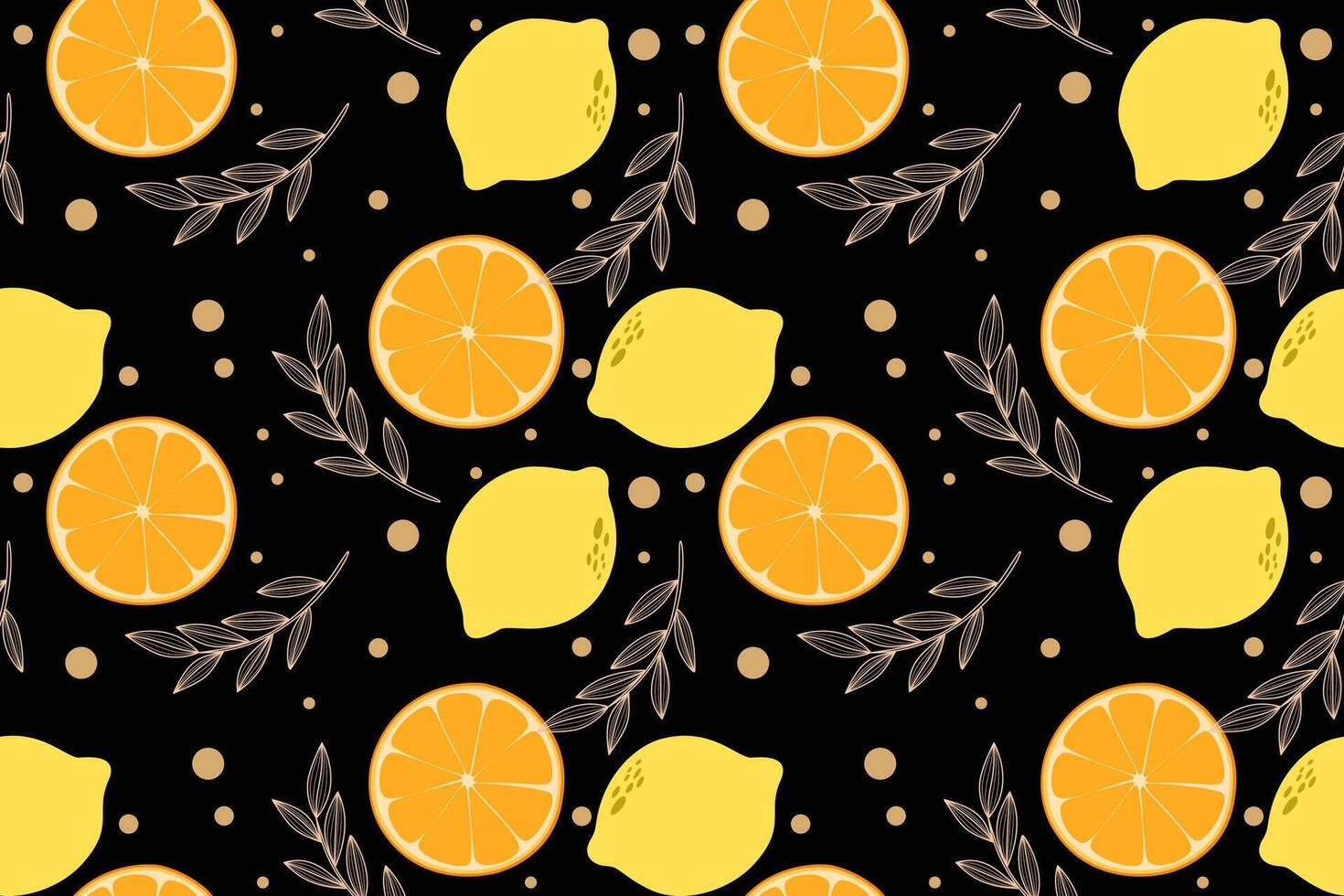 Orange and lemon seamless pattern on black background vector