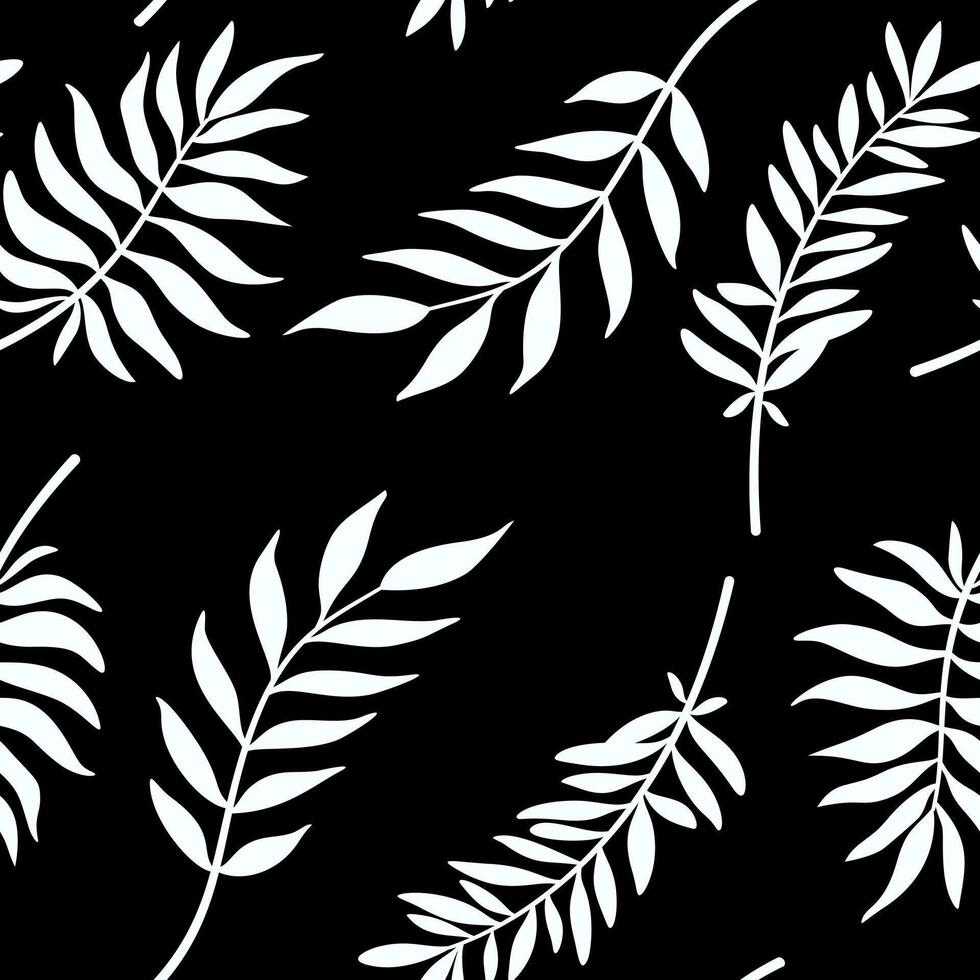 White leaves seamless pattern on black background vector