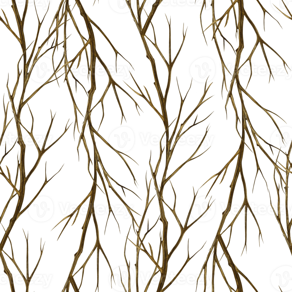 Seamless autumn pattern with bare tree branches. Handmade watercolor illustration. Vertical floral pattern. For packaging, textiles, wallpaper, and wrapping paper, tablecloths, curtains and home decor png