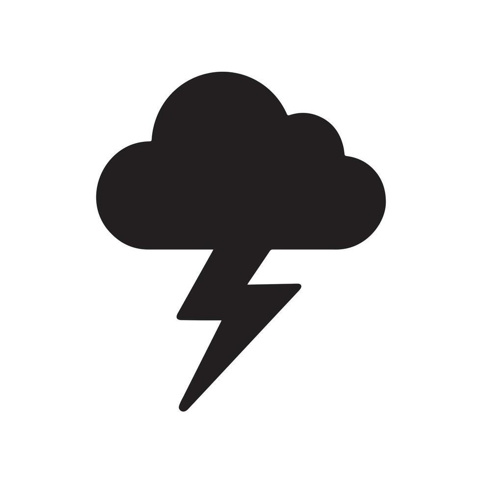 A black and white icon of a cloud and lightning vector