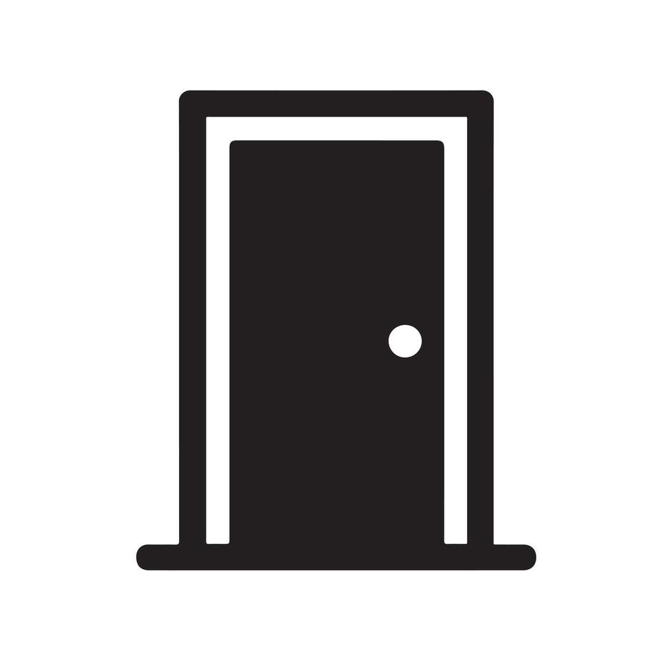 Simple black door icon with clean bold lines on white background perfect for architecture, interior, home, construction, and real estate related design and branding projects vector