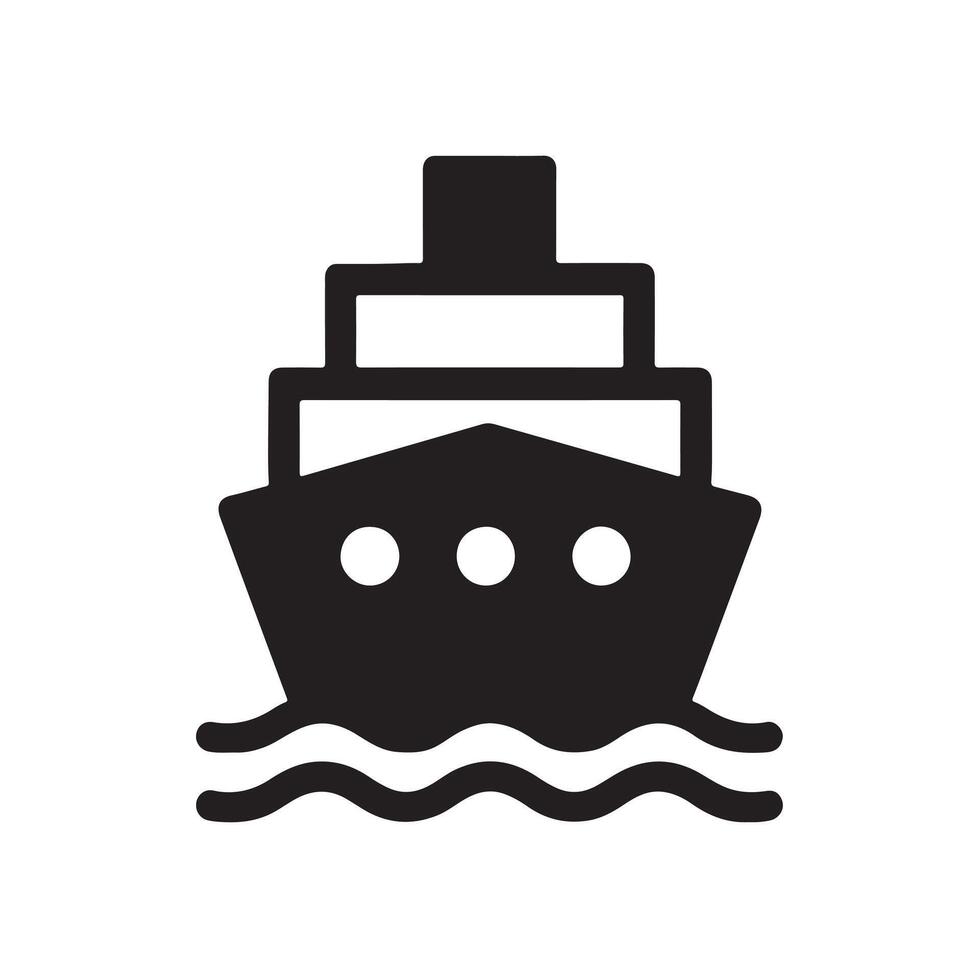 Simple black ship illustration with bold shapes on white background perfect for web design, logos, print media, and transportation or marine themed graphic projects vector