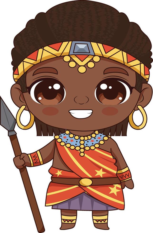 Cute Chibi Masai Warrior Boy vector