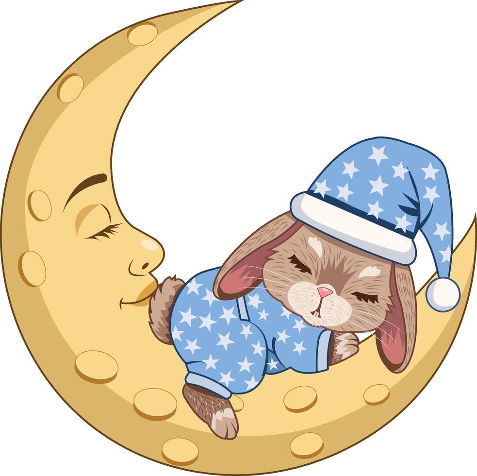 Cute Rabbit Sleeping on Crescent Moon vector