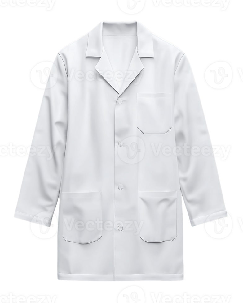 White Medical Lab Coat with Pockets on Transparent Background png