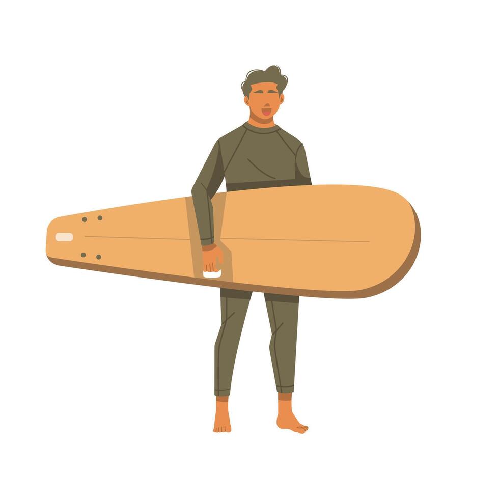 surfer holding surfboard isolated illustration vector