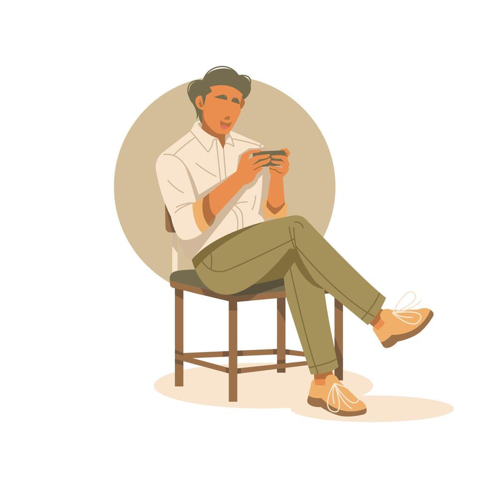 handsome man sitting with playing game online isolated illustration vector