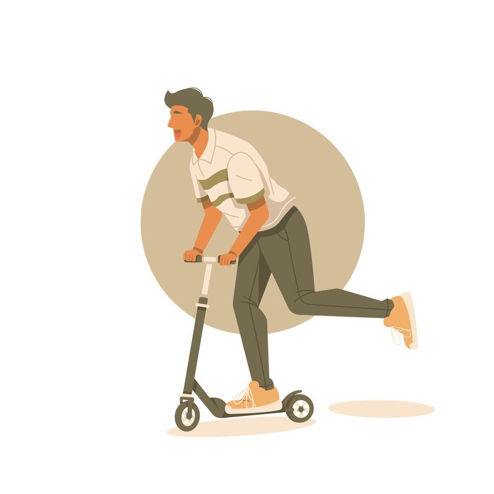 man riding a scooter isolated illustration vector