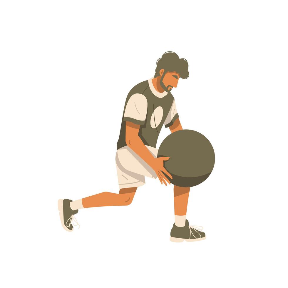 man doing lunges workout with swiss ball vector