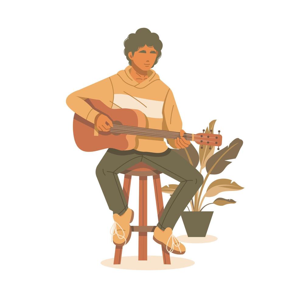 man playing guitar isolated illustration vector