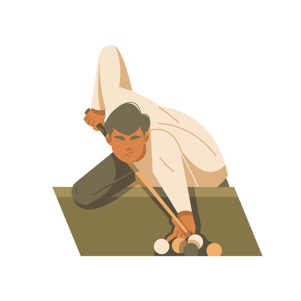 handsome man ready to poke billiard ball illustration vector