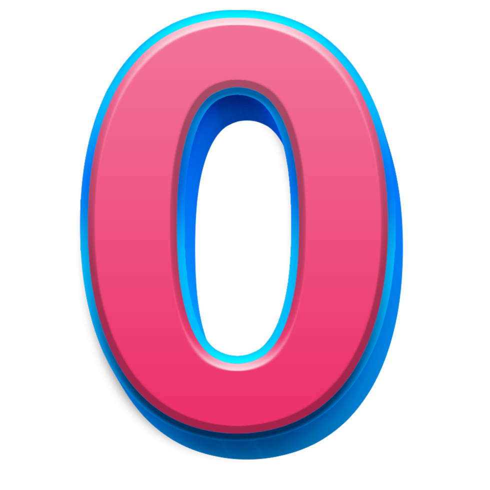 Glossy Pink Number Zero with 3D Effect on Transparent Background png