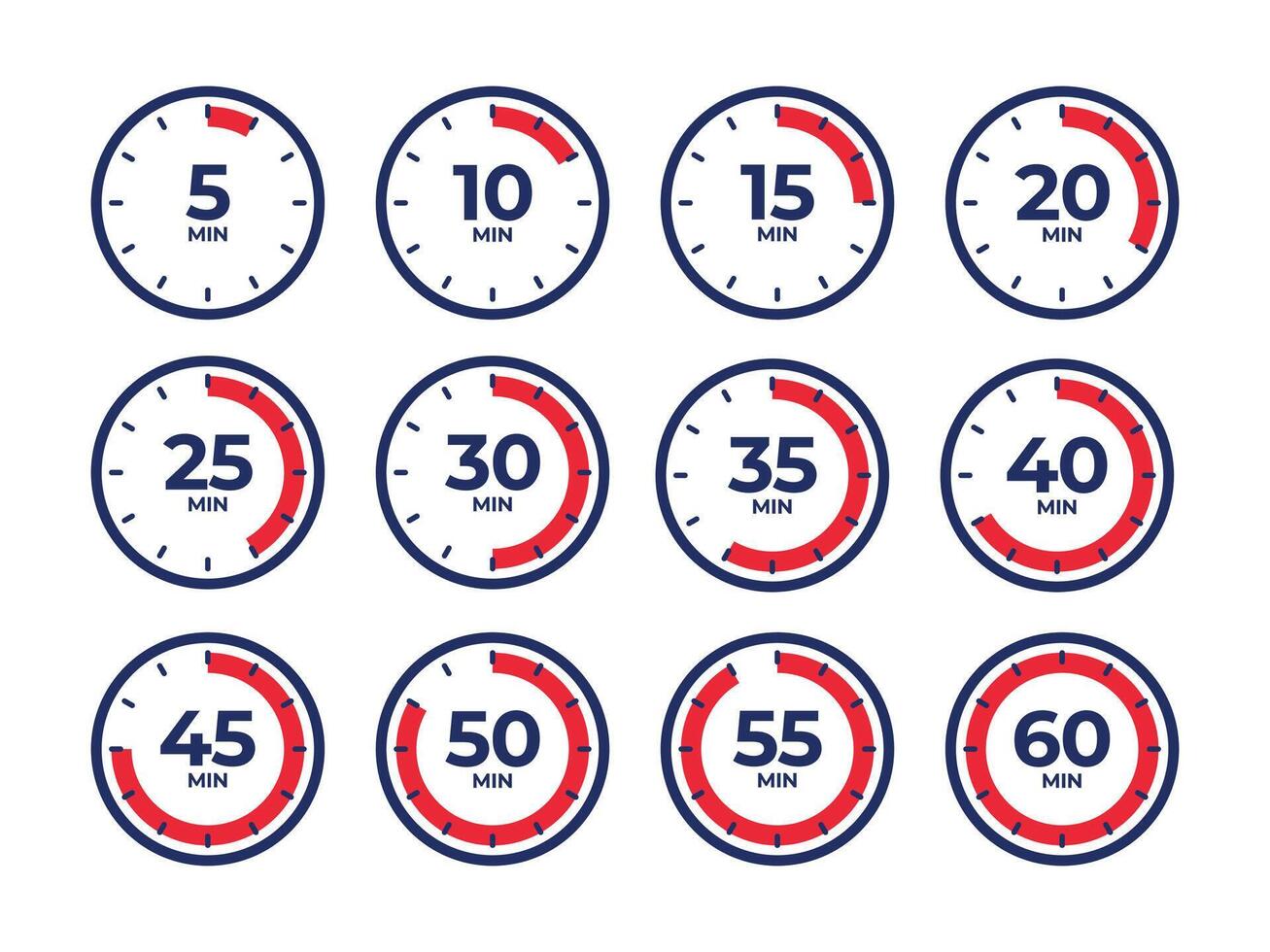 Timer, clock, stopwatch. Countdown timer symbol icon set. illustration vector