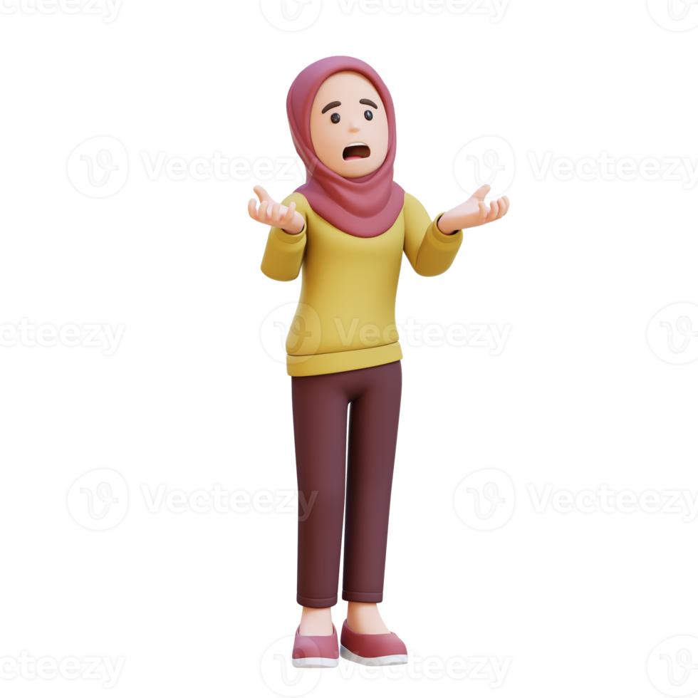 3D muslim girl character with hijab crying feeling very depressed shouting loud png