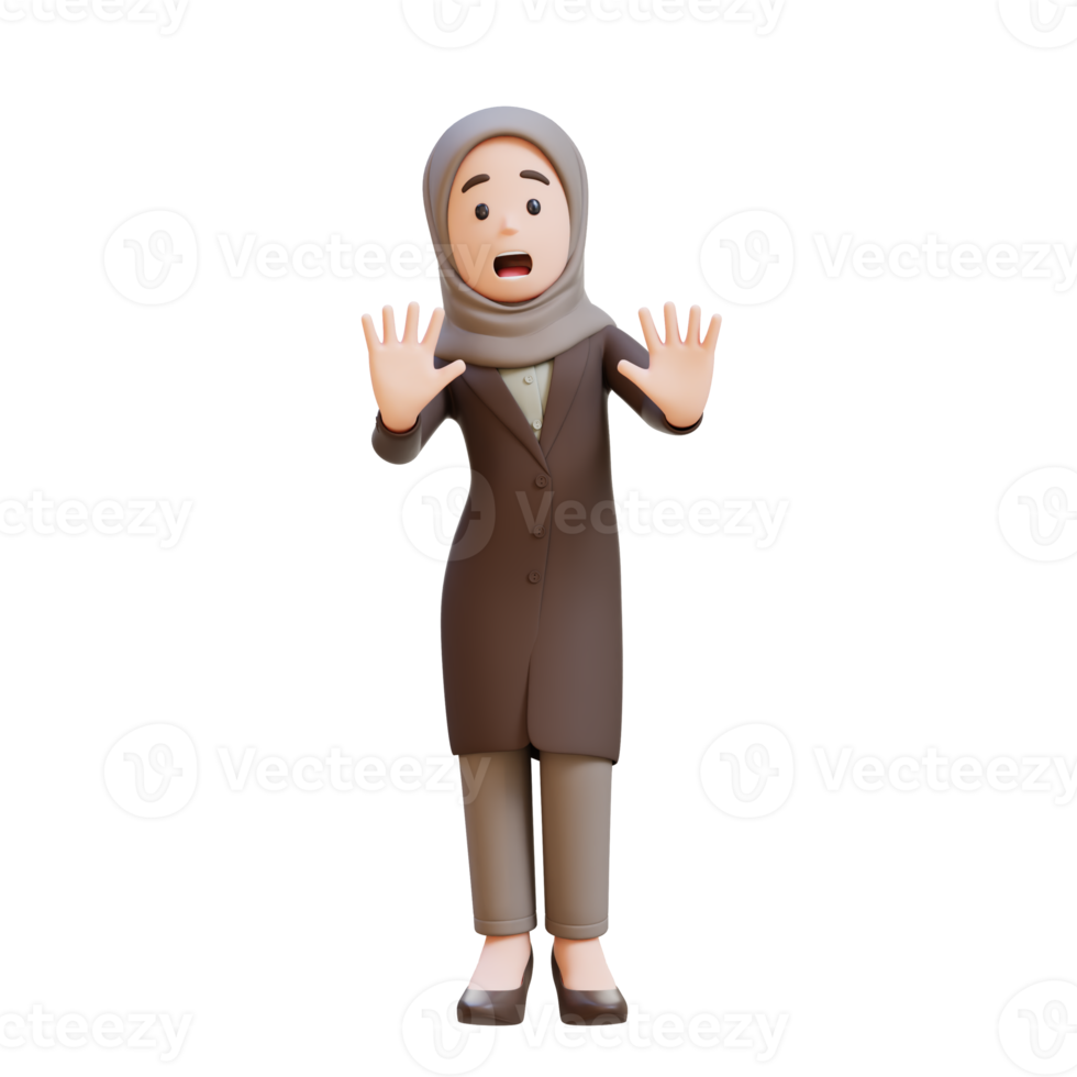 3D muslim business woman character is stress and refusal pose png