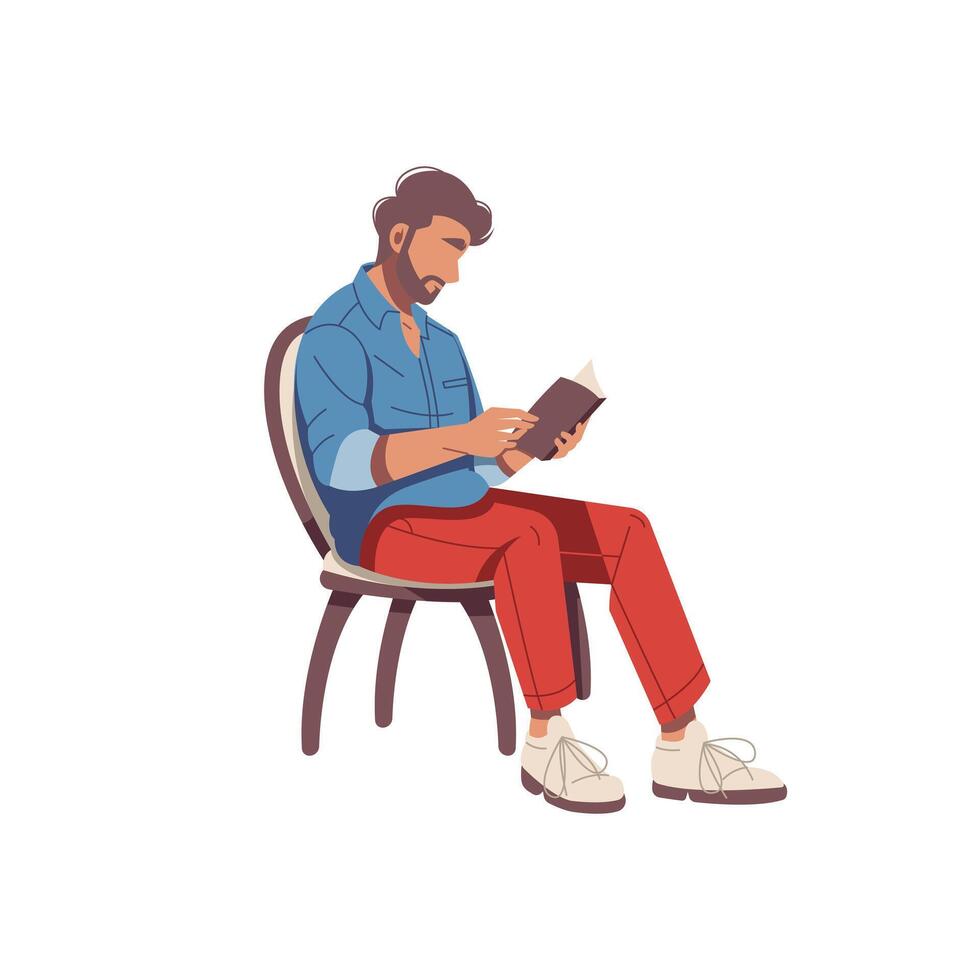 hipster man sitting reading a book illustration vector