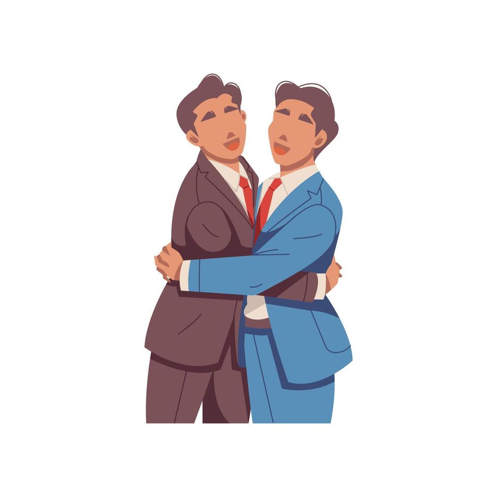 portrait of two businessmen hugging illustration vector