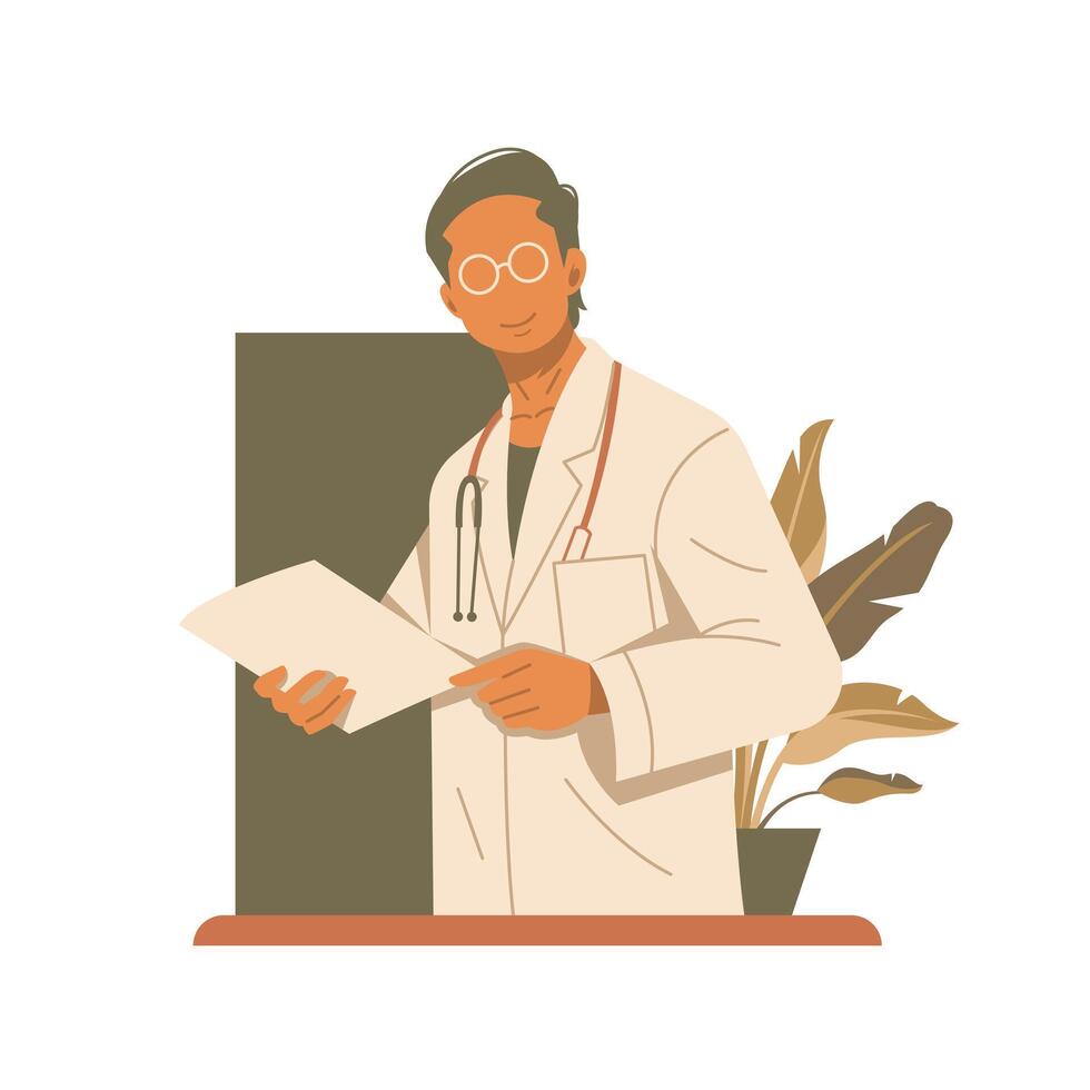 handsome doctor holding patient check document illustration vector