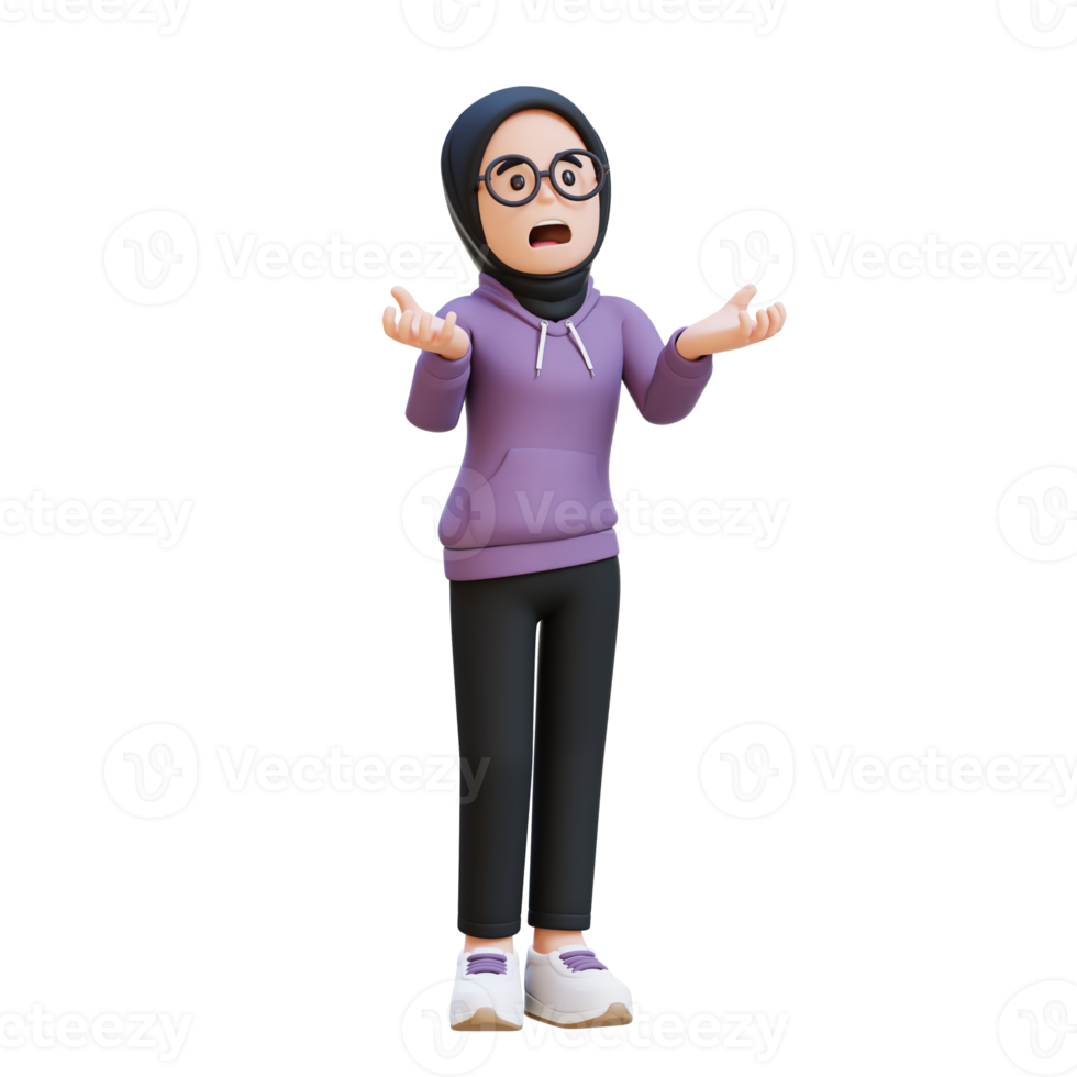 3D render muslim girl character crying feeling very depressed shouting loud png