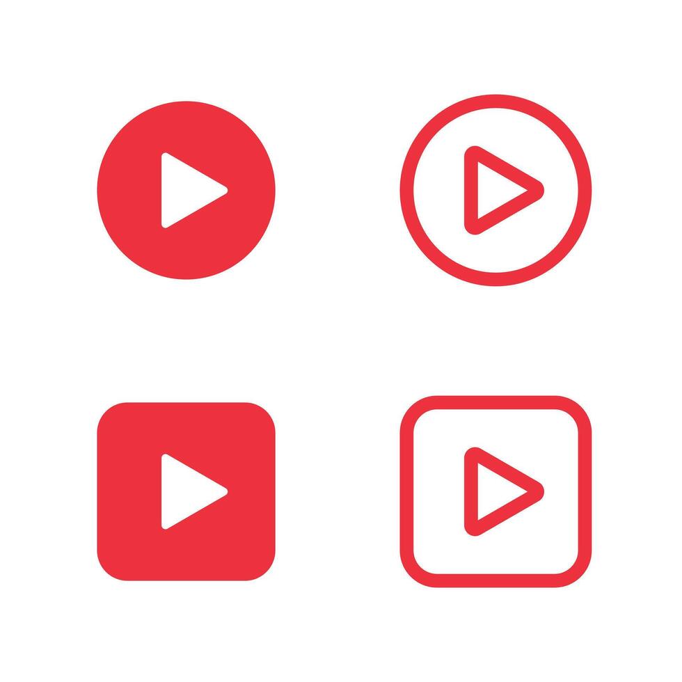 Red play Icon set. Play button icon isolated on white background. vector