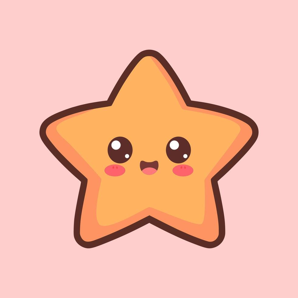Cute Cartoon Star with a Smiling Face and Pink Cheeks vector