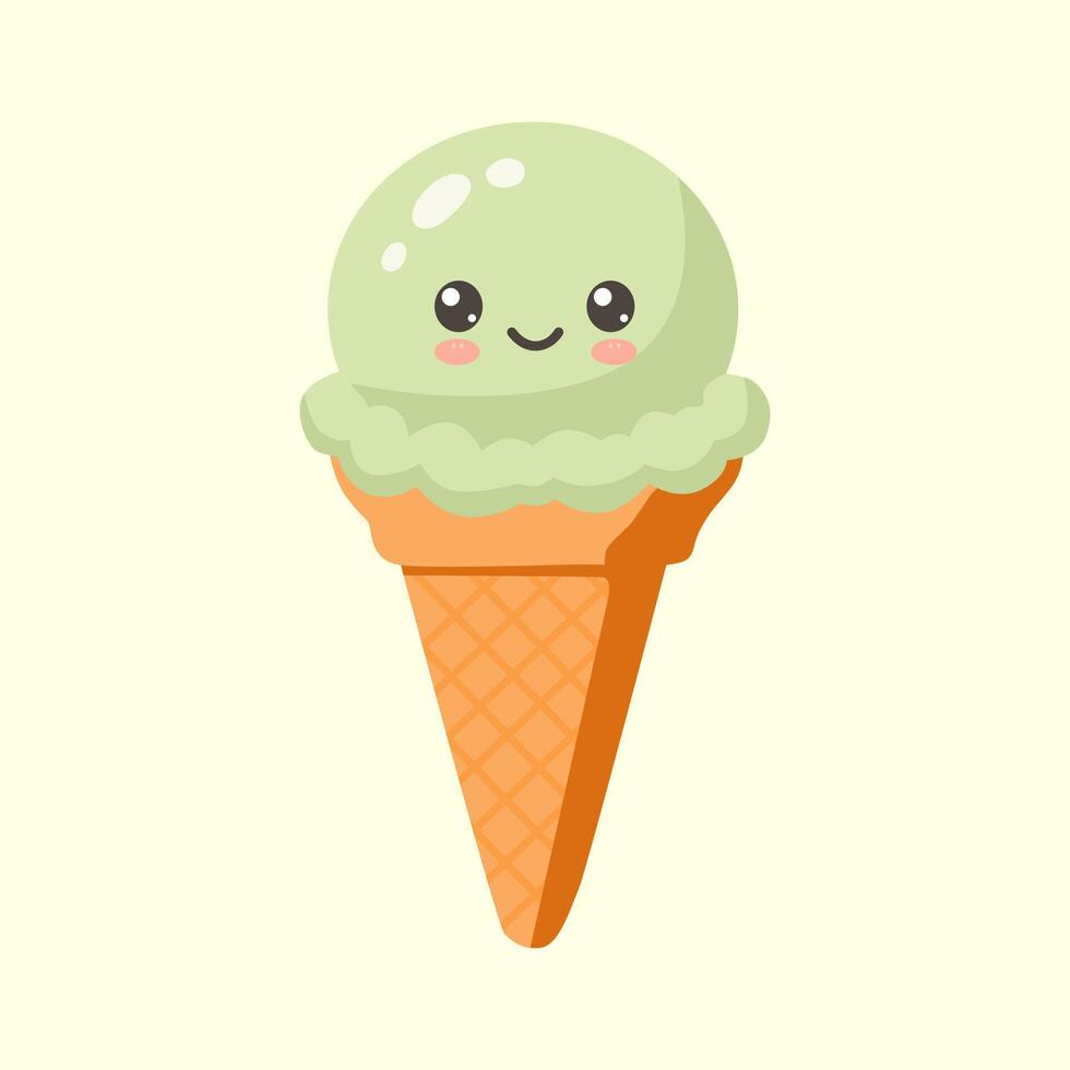 Cute Matcha Ice Cream Cone vector
