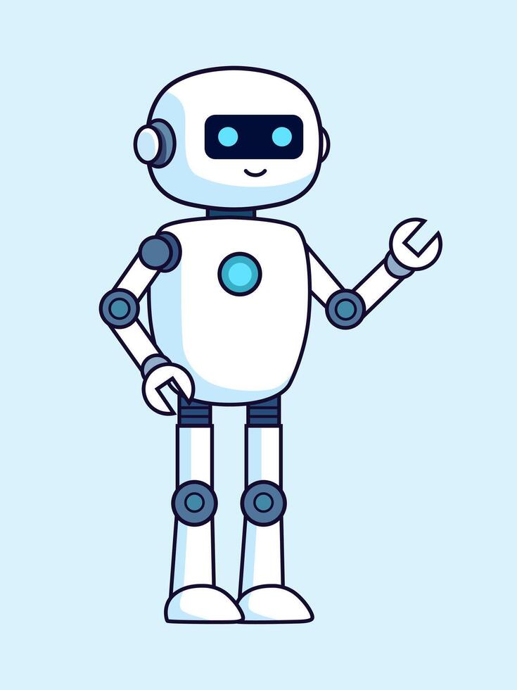 Illustration of a Robot Raising Its Left Hand While Smiling vector
