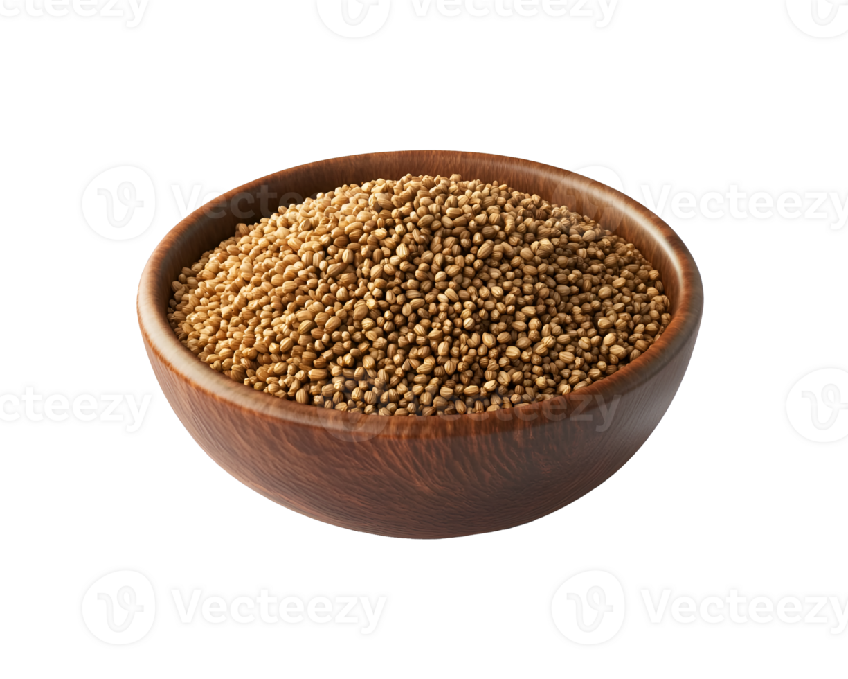 View of Some Ajwain in a wooden bowl on a transparent background png