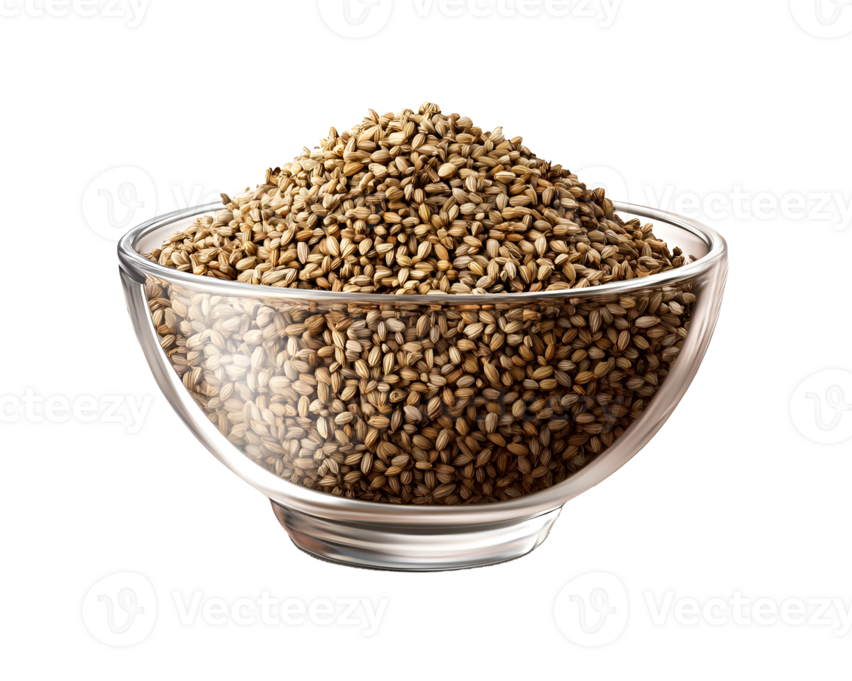View of some Ajwain on a glass bowl on a transparent background png